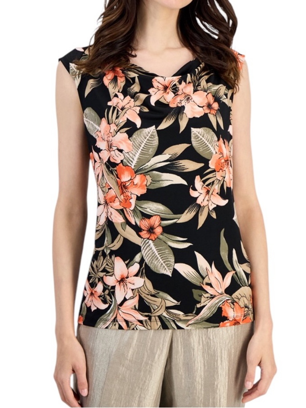 Kasper Tropical Floral Raglan Cap Sleeve V Neck Blouse NEW Size XS